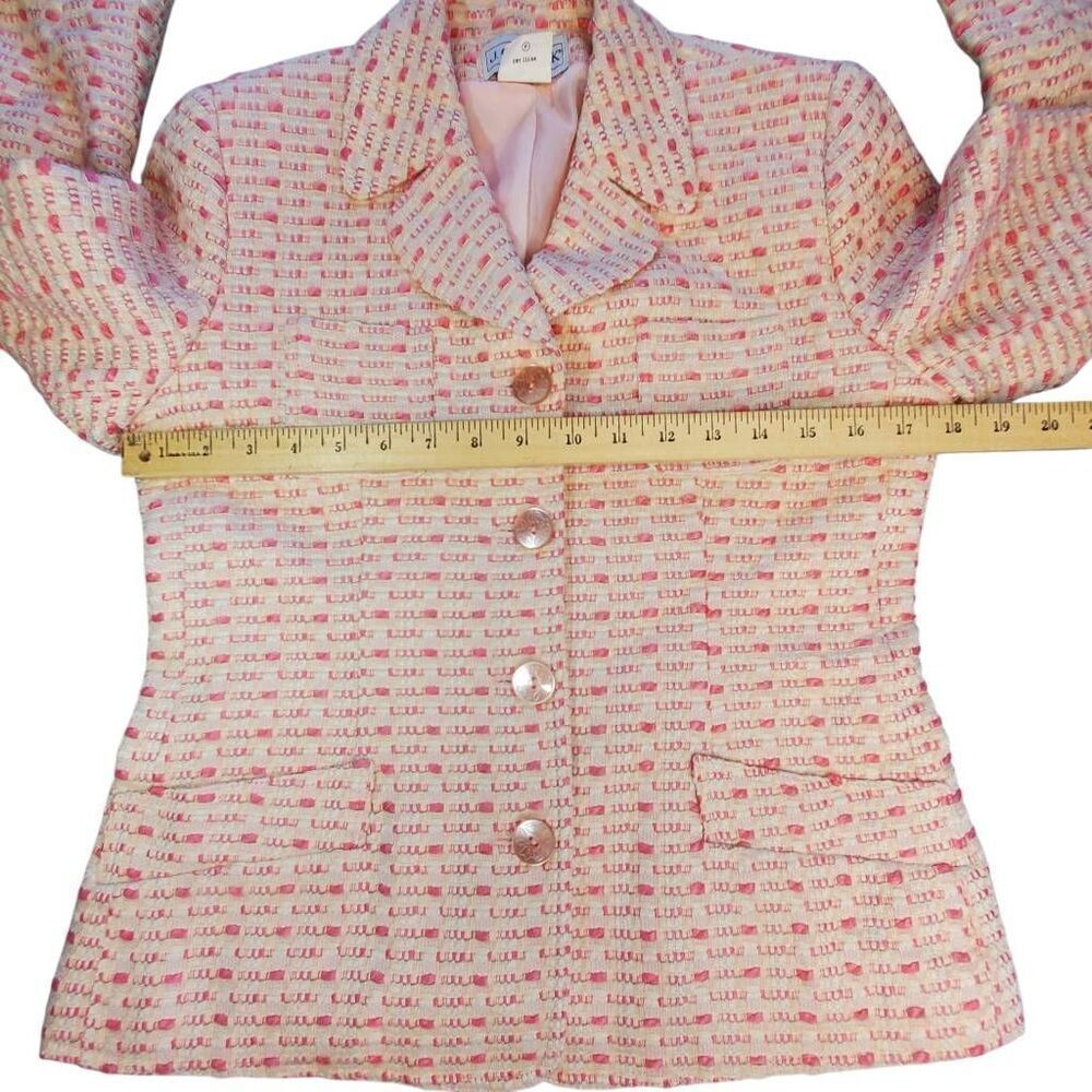 Vintage JG Hook Tweed Blazer Women's Pink Cream Textured Woven Career Preppy Jac - Picture 6 of 11